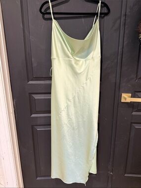 Adelyn Rae Light Green Satin Maxi Slip Dress